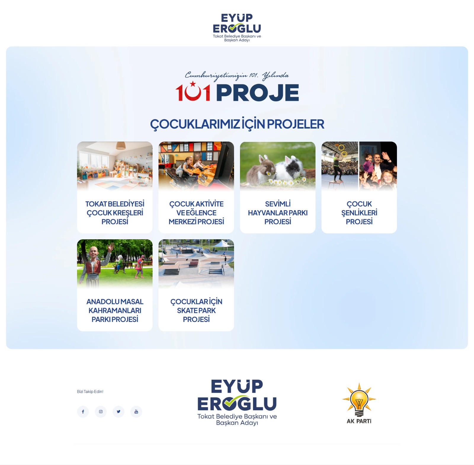 Tokat Belediye Başkanı ve Adayı Eyüp Eroğlu; 101 Proje ve Çocuklarımız İçin Projeler
